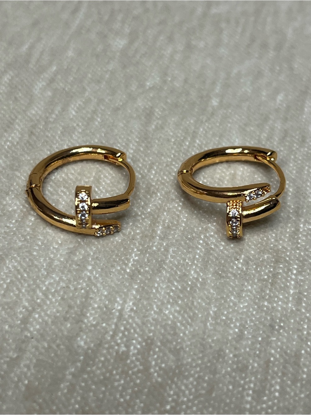 Gold Crystal Accent Double Band Hoop Earrings - Unbranded